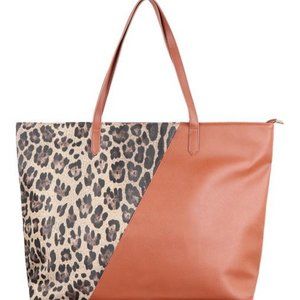 TWO TONE ANIMAL PRINT TOTE BAG - BROWN by Pink Irene